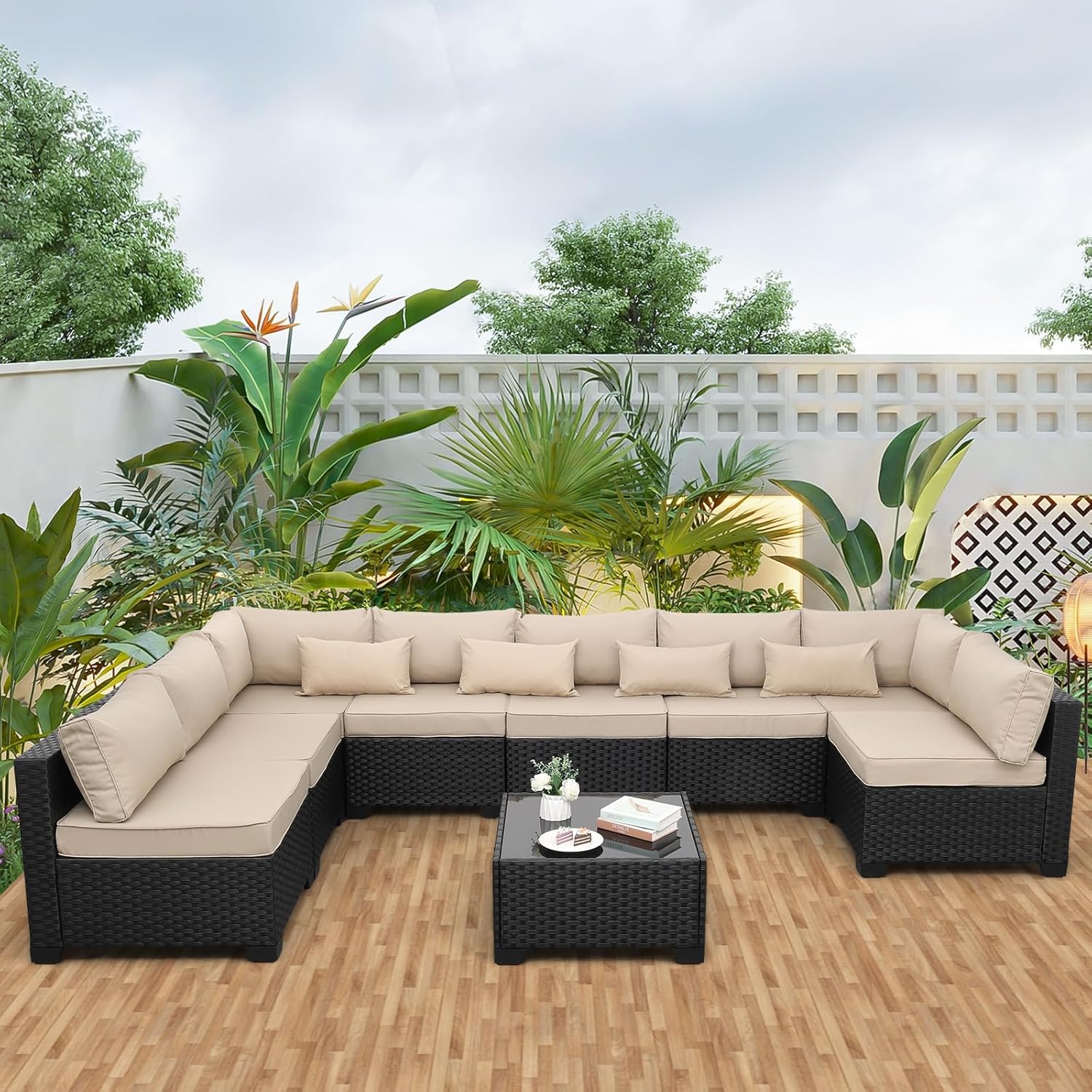 Outdoor Furniture Lounge - 9 Pieces Outdoor Sectional All-Weather Wicker
