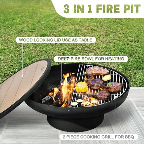 32in Fire Pit Table with Lid,H - Fire Pit Bowl review and price